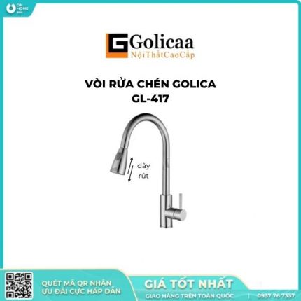 Vòi rửa chén inox Golicaa GL-417 có dây rút - 2 chế độ nước