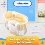 Giường Cũi Em Bé Combo 3: Nệm, Quây, Set 5 Gối, Chăn Cotton
